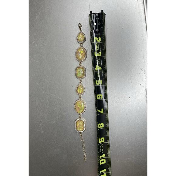 Faux Fire Opal Womens Bracelet Linked Rhinestone CZ Chunky Gem & Gold - Picture 3 of 3